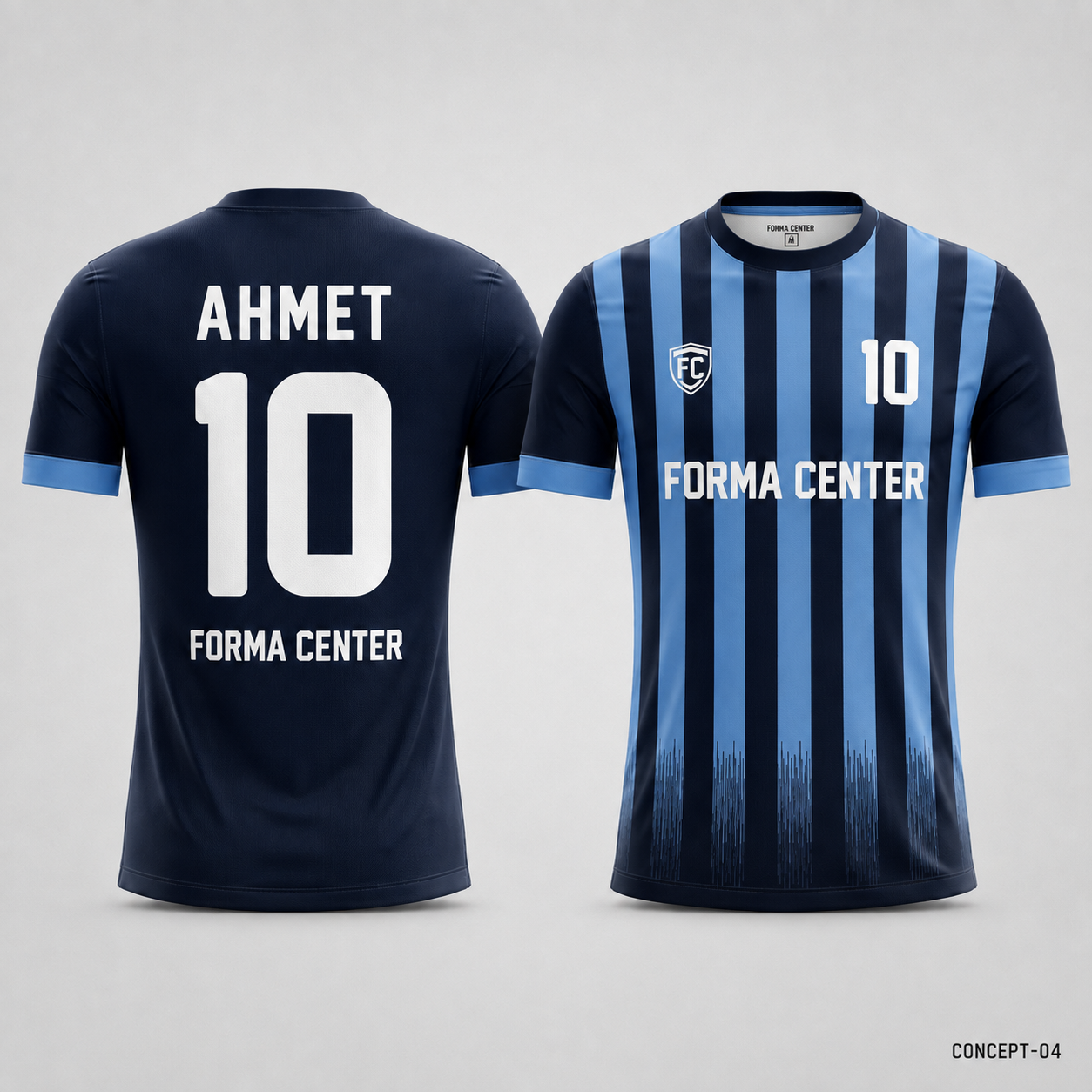 MT-002 Dikey Çubuk Desen Futbol Forması - Lacivert Açık Mavi