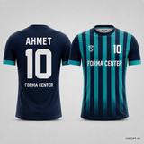 MT-002 Dikey Çubuk Desen Futbol Forması - Lacivert Turkuaz