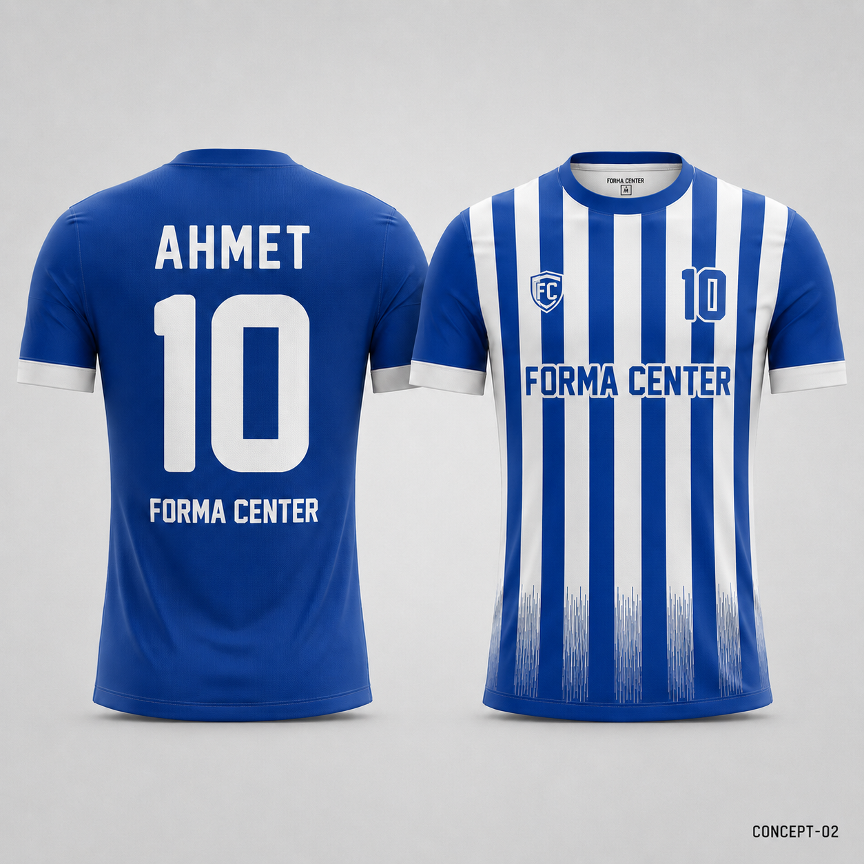 MT-002 Dikey Çubuk Desen Futbol Forması - Mavi Beyaz