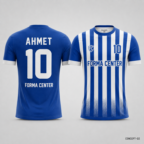 MT-002 Dikey Çubuk Desen Futbol Forması - Mavi Beyaz