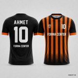 MT-002 Dikey Çubuk Desen Futbol Forması - Siyah Turuncu