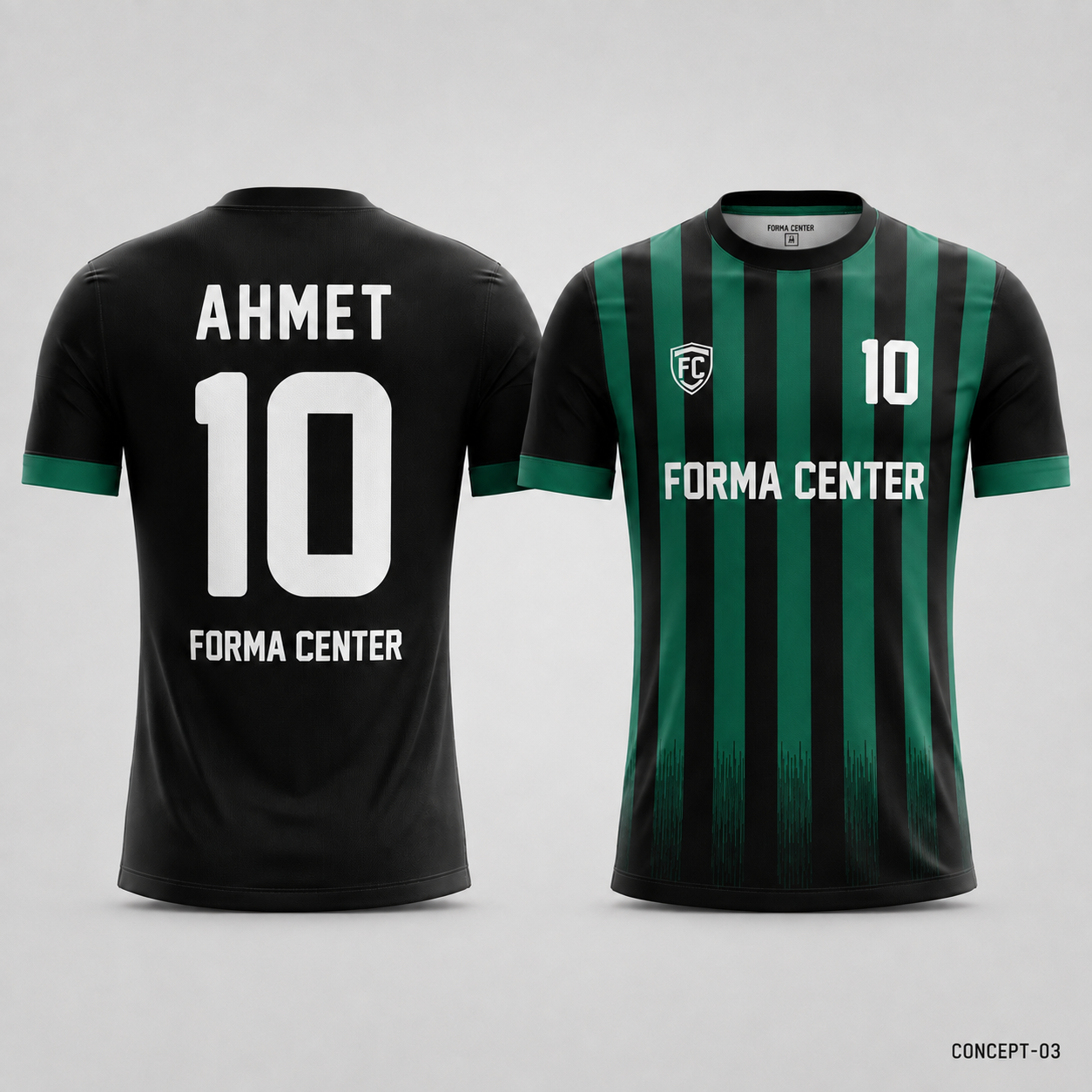 MT-002 Dikey Çubuk Desen Futbol Forması - Siyah Yeşil