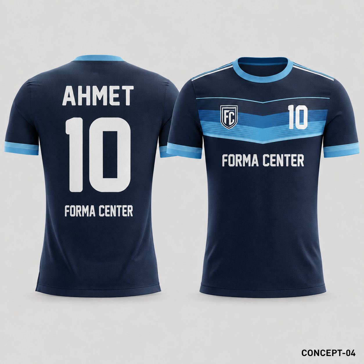 MT-004 Göğüs Şerit Futbol Forması - Lacivert / Açık Mavi