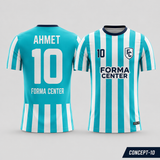 MT-005 Klasik Çubuklu Futbol Forması - Turkuaz / Beyaz