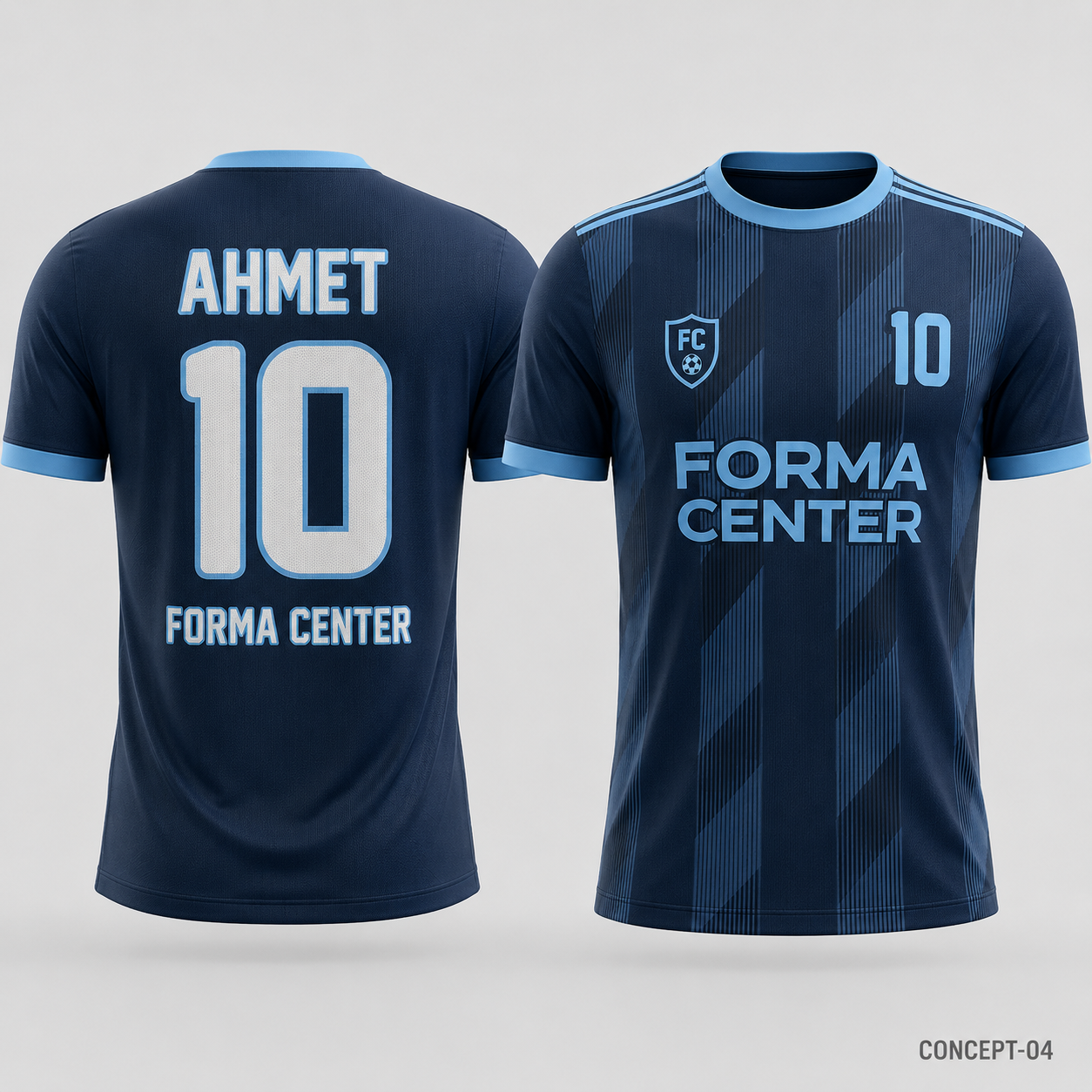 MT-006 Dinamik Çizgili Futbol Forması - Lacivert / Açık Mavi