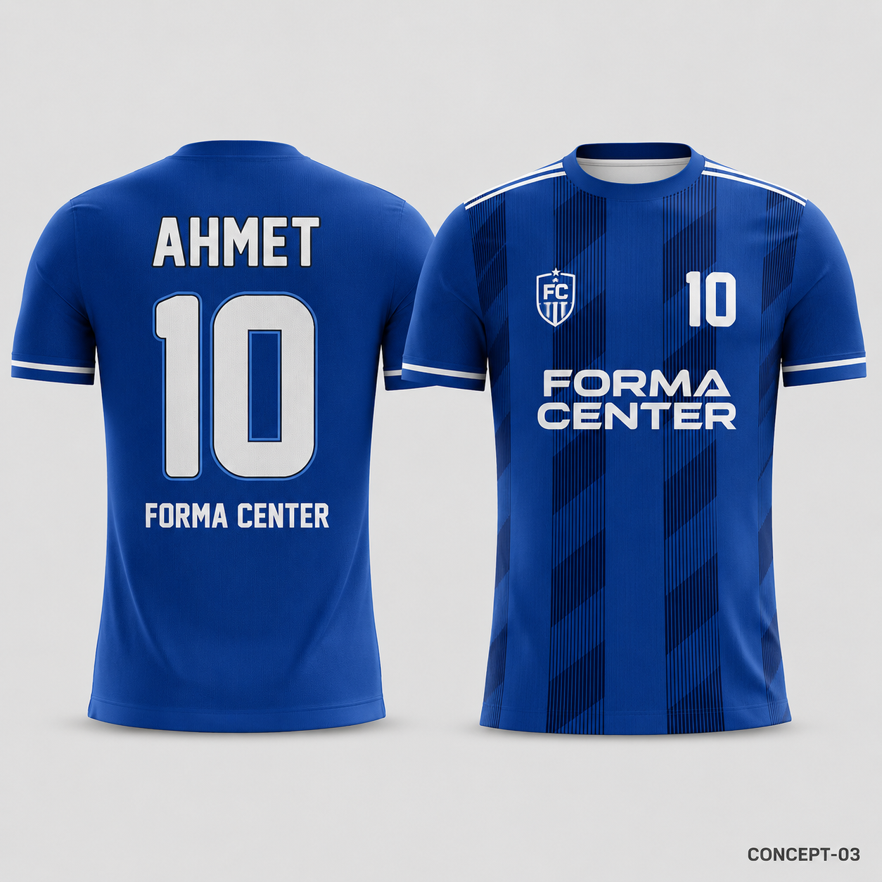 MT-006 Dinamik Çizgili Futbol Forması - Mavi / Beyaz