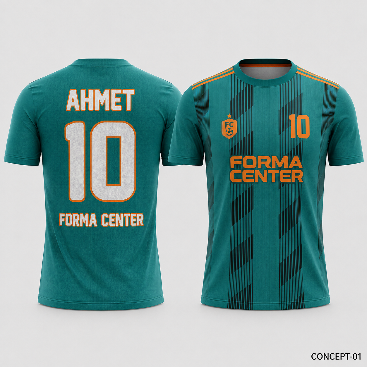 MT-006 Dinamik Çizgili Futbol Forması - Petrol / Turuncu