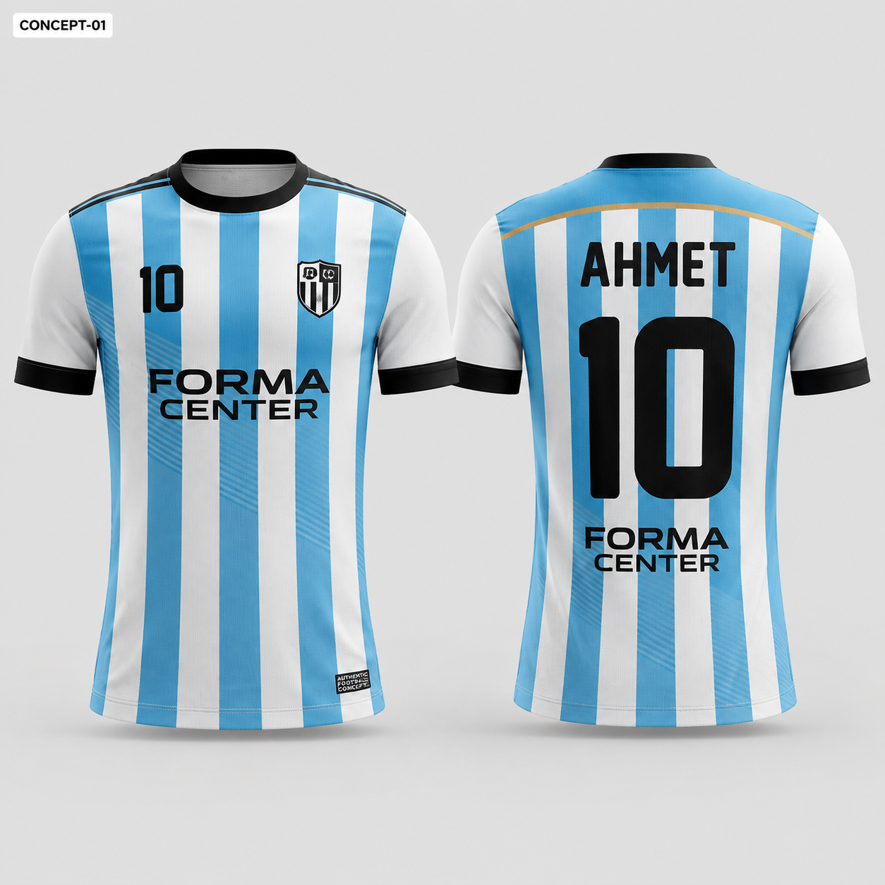 MT-007 Omuz Detaylı Çubuklu Futbol Forması - Açık Mavi / Beyaz