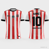 MT-007 Omuz Detaylı Çubuklu Futbol Forması - Kırmızı / Beyaz