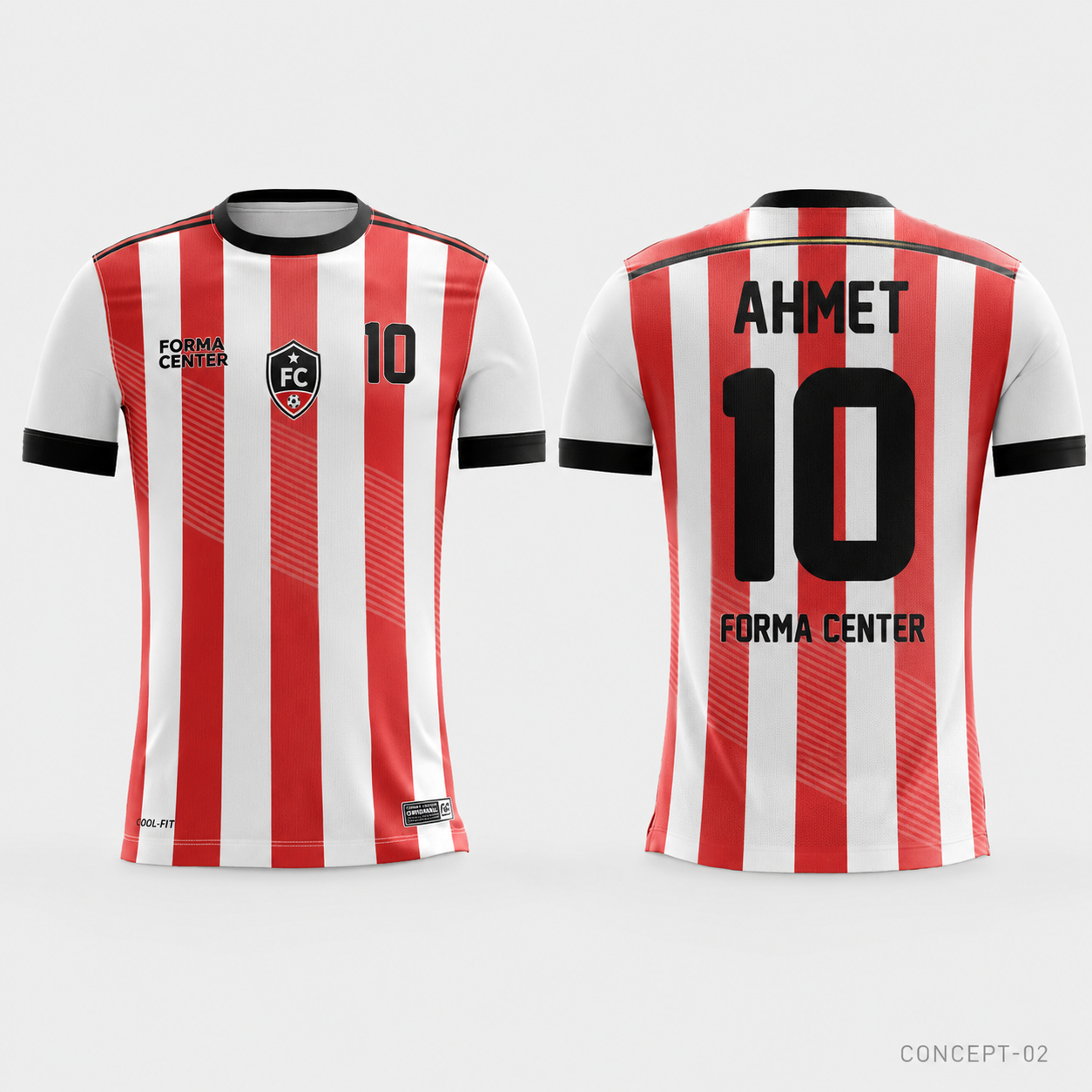 MT-007 Omuz Detaylı Çubuklu Futbol Forması - Kırmızı / Beyaz