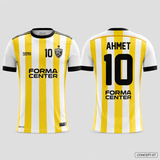 MT-007 Omuz Detaylı Çubuklu Futbol Forması - Sarı / Beyaz