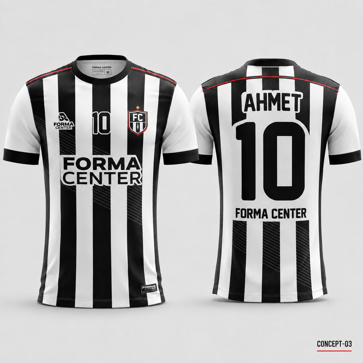 MT-007 Omuz Detaylı Çubuklu Futbol Forması - Siyah / Beyaz