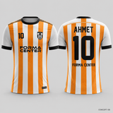 MT-007 Omuz Detaylı Çubuklu Futbol Forması - Turuncu / Beyaz