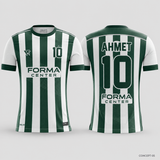 MT-007 Omuz Detaylı Çubuklu Futbol Forması - Yeşil / Beyaz