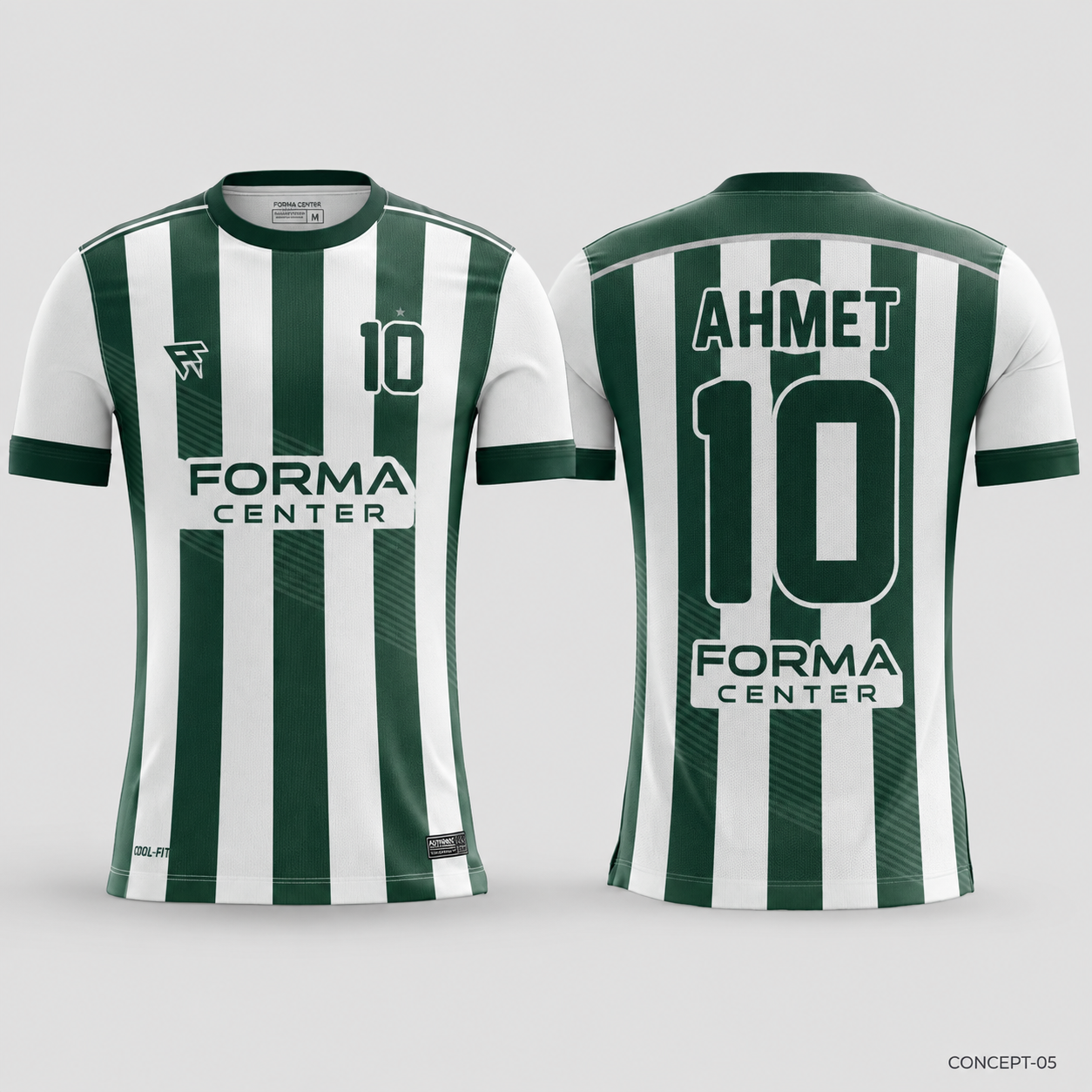 MT-007 Omuz Detaylı Çubuklu Futbol Forması - Yeşil / Beyaz